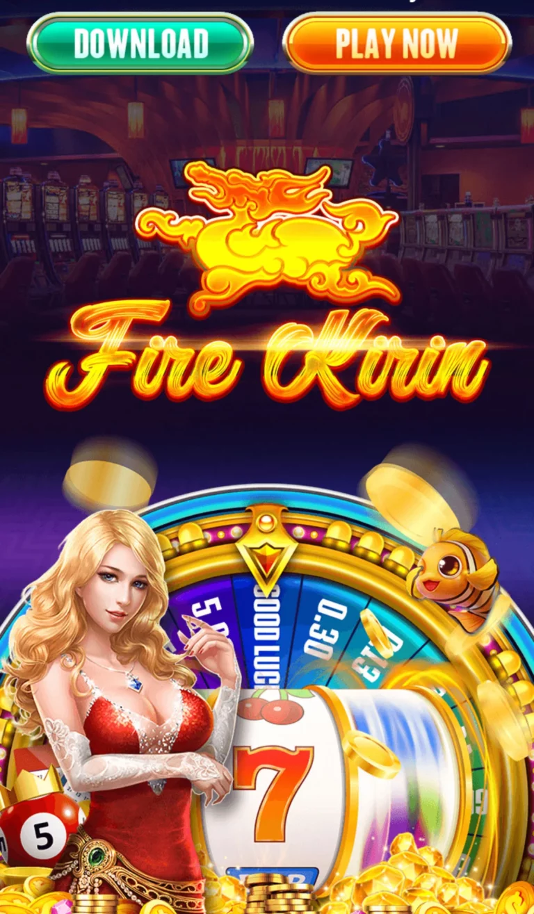 Fire Kirin casino graphic with roulette wheel and female model