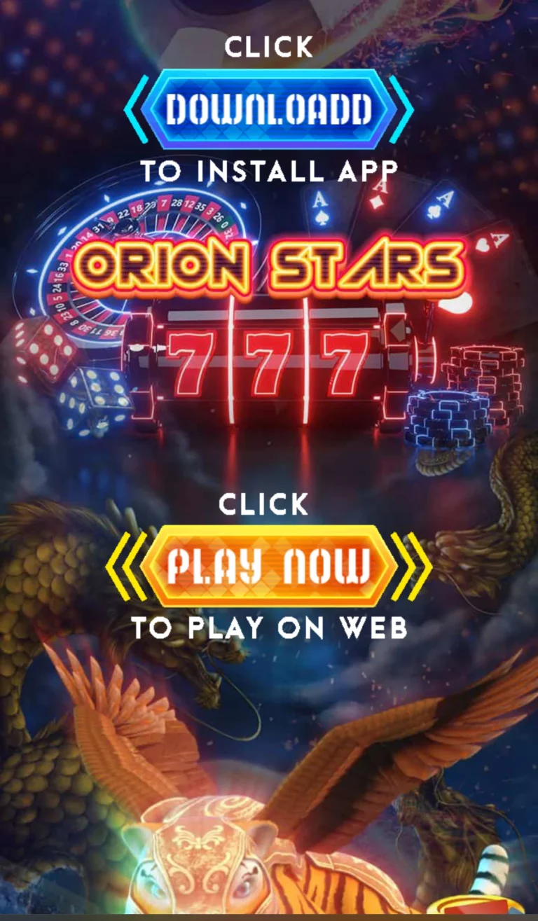 Orion Stars 777 slot game screen with play now button