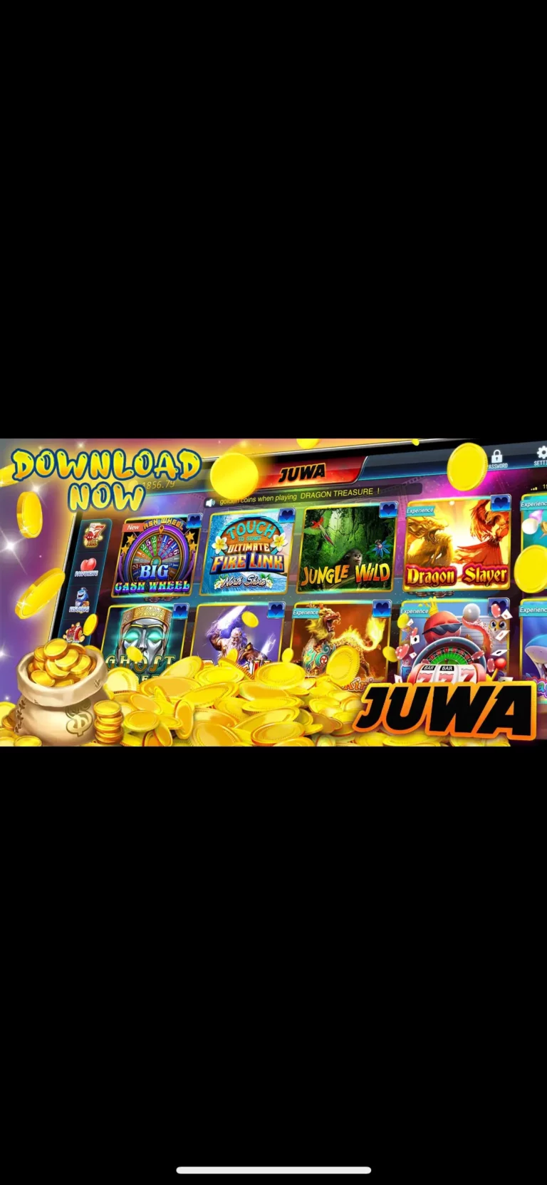 Juwa slot game selection screen with gold coins