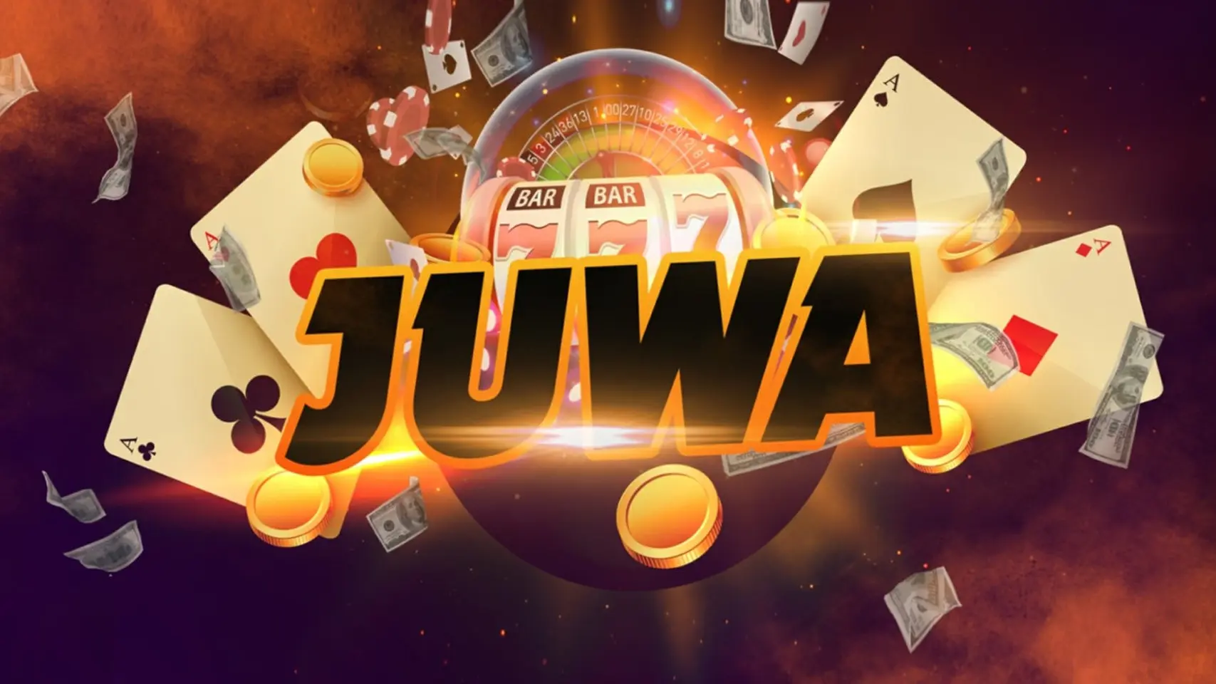 Juwa casino logo with cards and gold coins