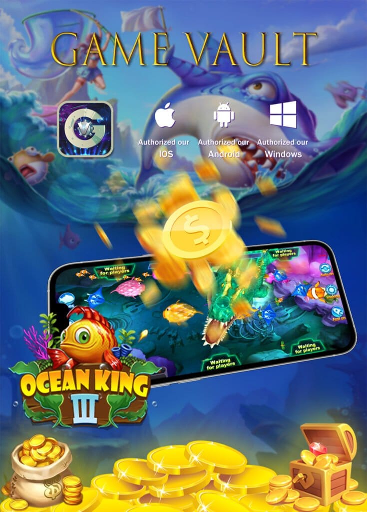 Ocean King III fishing arcade game on mobile screen