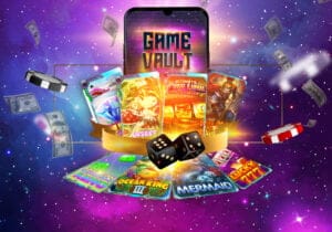 Game Vault casino app logo with cards and dice