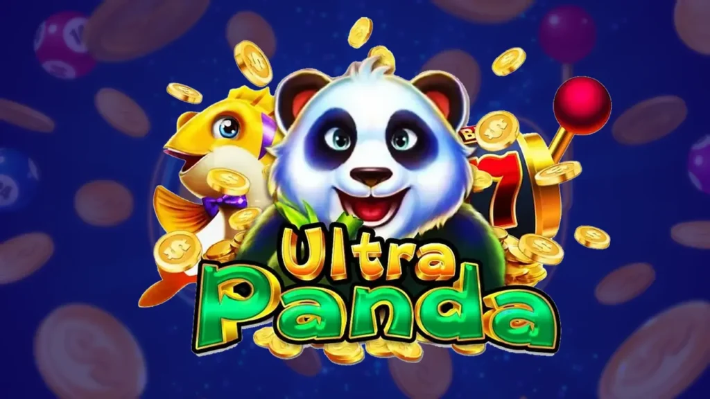 Ultra Panda slot game logo featuring a cartoon panda and gold coins